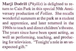 Marji Dodrill as Phyllis in Follies, Playbill Biography, Cain Park, Cleveland Heights, Ohio, 1988.
