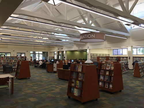 Main library area and information desk.
