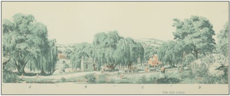 The Old Canal by Glenn M. Shaw, small-scale salesman sample, chromolithograph, 4-panel pattern.