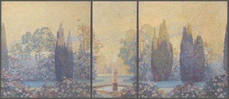 Original Wall Mural Design Panels for Schmitz-Horning-Company, Floral Garden by Hugo Max Schmitz, oil, early 1900s.